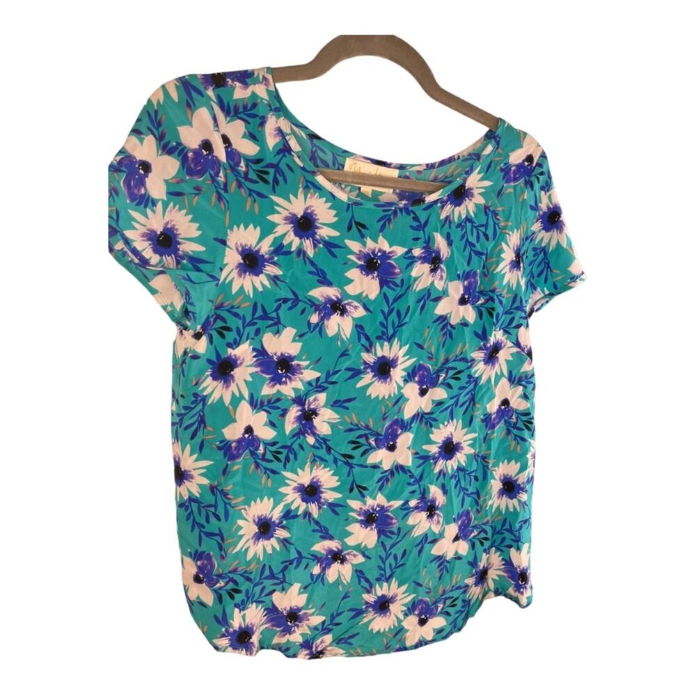 Yumi Kim Floral Top Short Sleeve Silk Blouse Boho Garden Summer Party XS